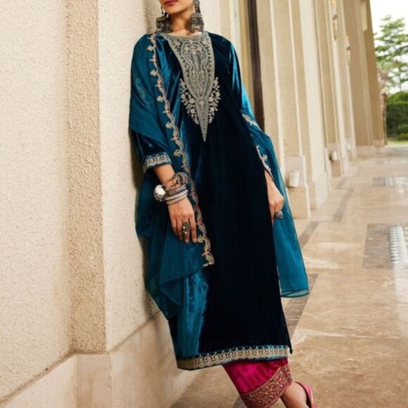 Shivansh Creations Blue Embroidered Kurta Set with Trousers & Dupatta – S–2XL - Picture 3 of 7